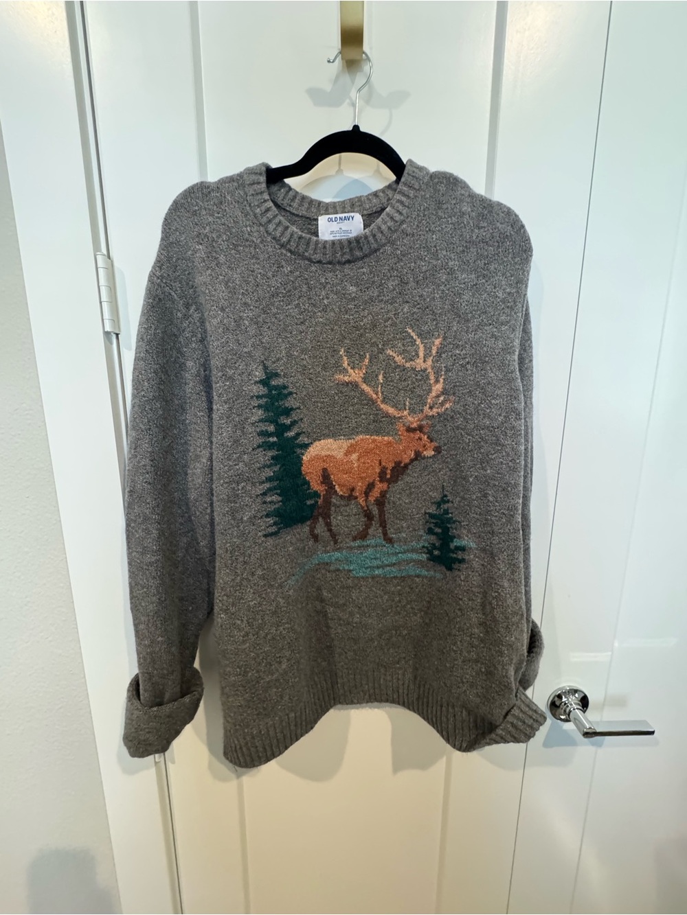 Old Navy Gray Crewneck Sweater with Moose Graphic